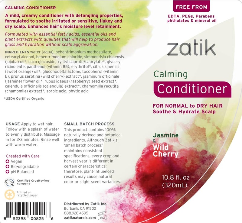 Zatik Naturals - Calming Conditioner with Jasmine and Wild Cherry for Dandruff - Vegan Biodegradable, pH Balanced, FREE FROM EDTA, PEG, Parabens, fragrances, phthalates & mineral oil, 10.8 oz. - Image 2
