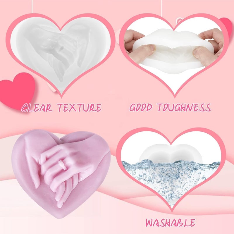 Skytail 2pc Silicone 3D Flower Heart & Holding Hands Candle Mold Rose Heart Shape Making Scented Candle Wax Melts Home Decoration Candles Resin Casting Mold Handmade Valentines Day Couple Gift DIY Soap Mold Chocolate Cake Baking Molds - Image 5