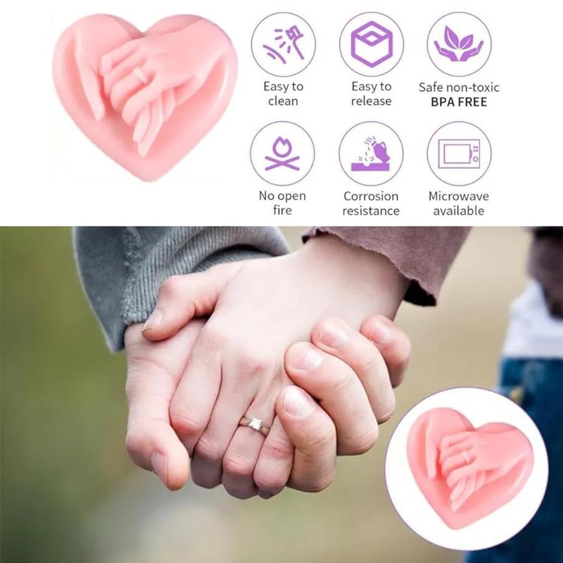 Skytail 2pc Silicone 3D Flower Heart & Holding Hands Candle Mold Rose Heart Shape Making Scented Candle Wax Melts Home Decoration Candles Resin Casting Mold Handmade Valentines Day Couple Gift DIY Soap Mold Chocolate Cake Baking Molds - Image 3