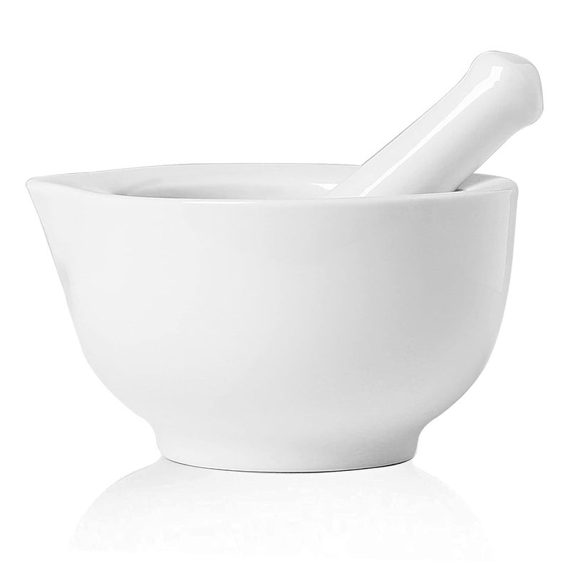 ONTUBE Mortar and Pestle Set, Ceramic Stoneware Spice Herb Grinder Pill Crusher Set (3.2 Inch) - Image 1