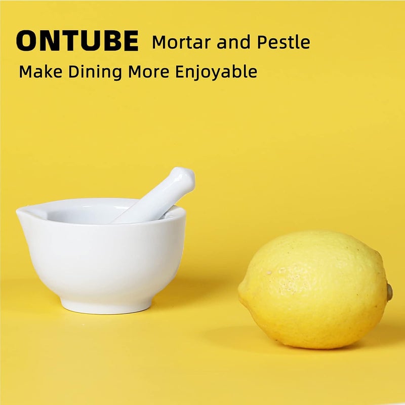 ONTUBE Mortar and Pestle Set, Ceramic Stoneware Spice Herb Grinder Pill Crusher Set (3.2 Inch) - Image 4