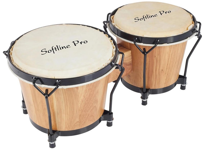 Softline Pro طقم طبول بونغو SP BNG NT مع مفتاح ضبط وآلة إيقاع خشبية احترافية مبطنة للمبتدئين من البالغين والأطفال - جلد طبيعي (طبيعي) - Image 2