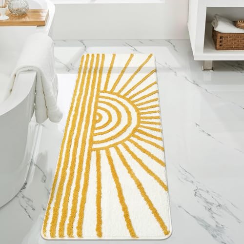 Uphome Bathroom Runner Rug Colorful Abstract Leaves Long Bath Mat Non Slip Water Absorbent Boho Bath Rug Soft Microfiber Machine Washable Floor Mats for Bath Tub Shower Sink, 20x59 inch - Image 1