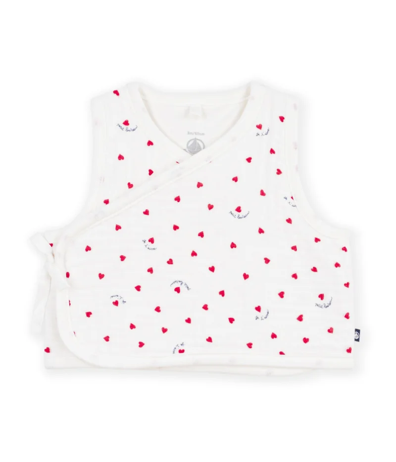 بيتي باتو Babies' Sleeveless Cotton Gauze Cardigan Printed With Little Hearts