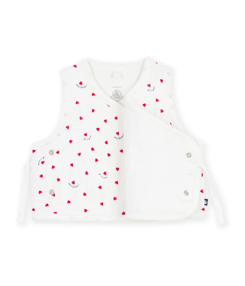 بيتي باتو Babies' Sleeveless Cotton Gauze Cardigan Printed With Little Hearts