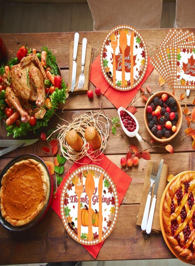 CROOT 80Pcs Thanksgiving Tableware Set,Fall Paper Plates,Hanksgiving Party Plates and Napkins Party Supplies Disposable Set - Image 2