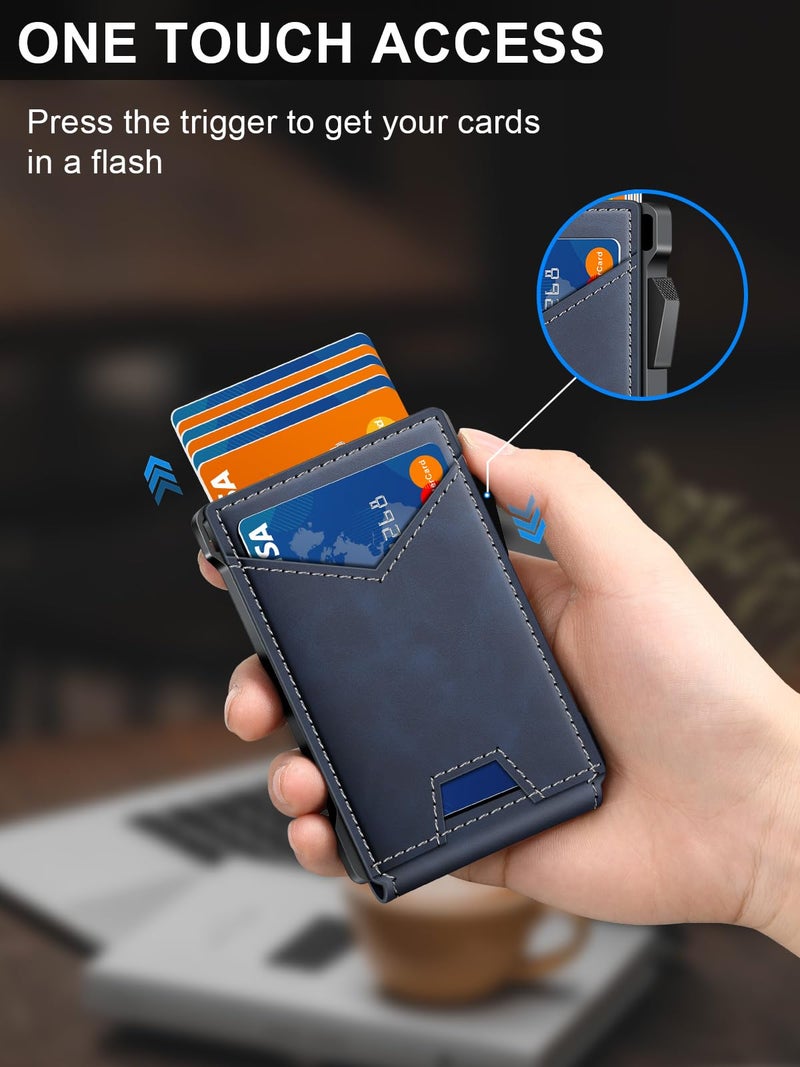 kafellon Wallet for Men RFID Wallet with 2 ID Windows & Money Clip, Slim Pop Up Card Holder for 10-12 Cards, Bifold Minimalist Smart Wallet for Front Pocket, Compact Metal Credit Card Holder, Gifts for Men - Image 2