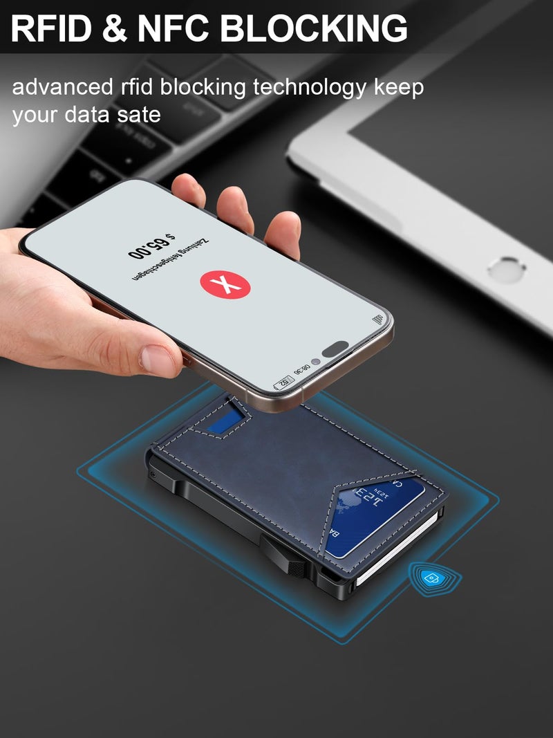 kafellon Wallet for Men RFID Wallet with 2 ID Windows & Money Clip, Slim Pop Up Card Holder for 10-12 Cards, Bifold Minimalist Smart Wallet for Front Pocket, Compact Metal Credit Card Holder, Gifts for Men - Image 3