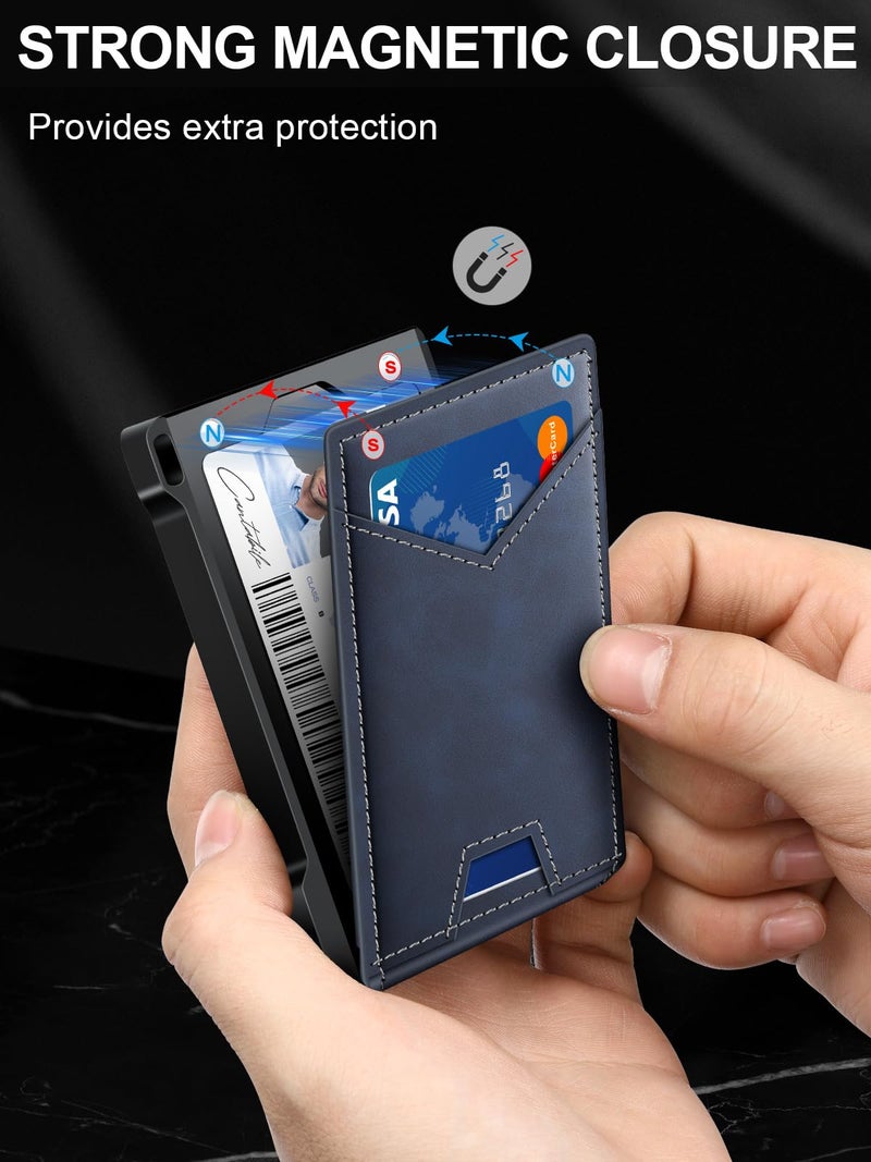 kafellon Wallet for Men RFID Wallet with 2 ID Windows & Money Clip, Slim Pop Up Card Holder for 10-12 Cards, Bifold Minimalist Smart Wallet for Front Pocket, Compact Metal Credit Card Holder, Gifts for Men - Image 5