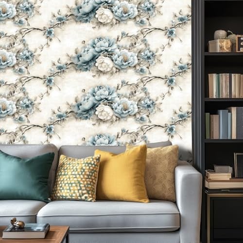 HOMETITUTE Blue Floral Wallpaper Peel and Stick Vinyl SelfAdhesive Removable Matte Finish Contact Paper Elegant Flower and Branch Design for Walls Countertops Cabinets Home Decor 157x394 - Image 3