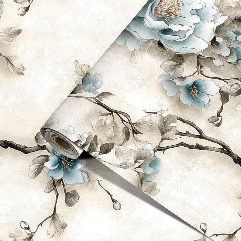 HOMETITUTE Blue Floral Wallpaper Peel and Stick Vinyl SelfAdhesive Removable Matte Finish Contact Paper Elegant Flower and Branch Design for Walls Countertops Cabinets Home Decor 157x394 - Image 2