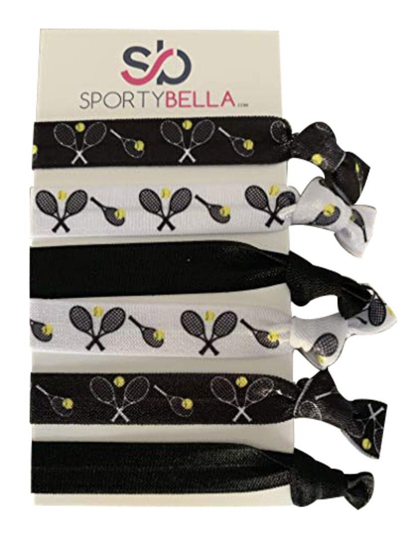 Sportybella - Sportybella  Tennis Hair Accessories for Girls BlackWhite  No Crease Hair Ties or Elastics TennisInspired Design for Players Stylish Hair Accessories for Young Tennis Players  6 pcs - Image 1