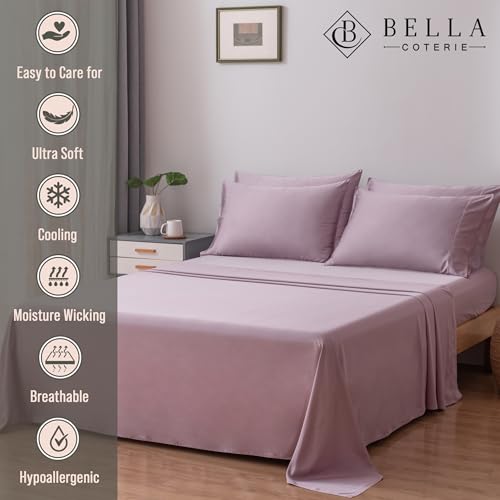 BC BELLA COTERIE Bella Coterie 6 Piece Luxury Bamboo Viscose King Size Sheet Set 100 Organically Grown Cooling for Hot Sleepers 18 Deep Pocket Soft Hypoallergenic 4 Pillowcases Lilac - Image 3