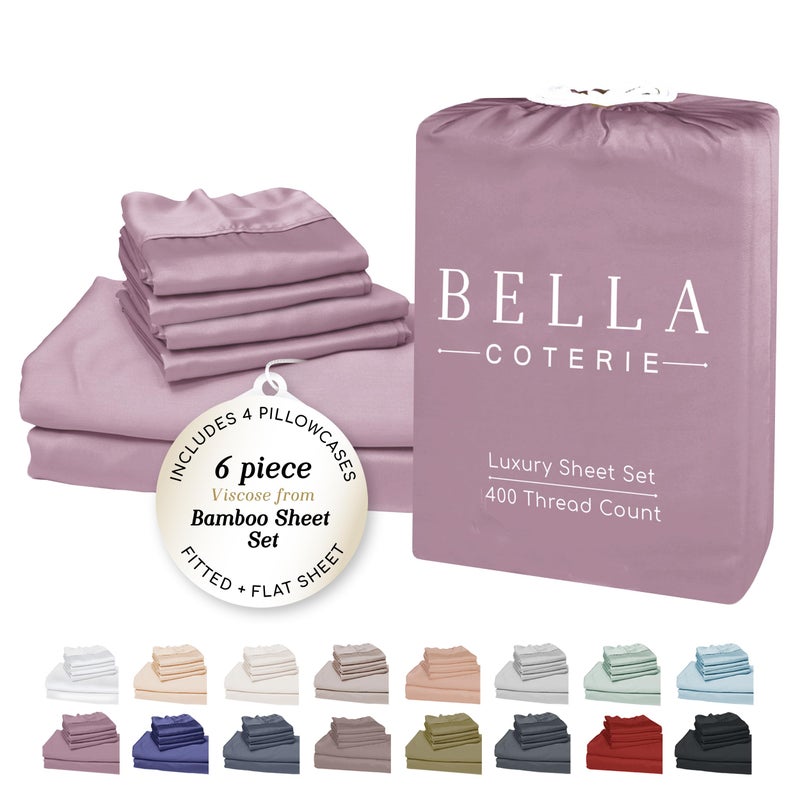 BC BELLA COTERIE Bella Coterie 6 Piece Luxury Bamboo Viscose King Size Sheet Set 100 Organically Grown Cooling for Hot Sleepers 18 Deep Pocket Soft Hypoallergenic 4 Pillowcases Lilac - Image 2