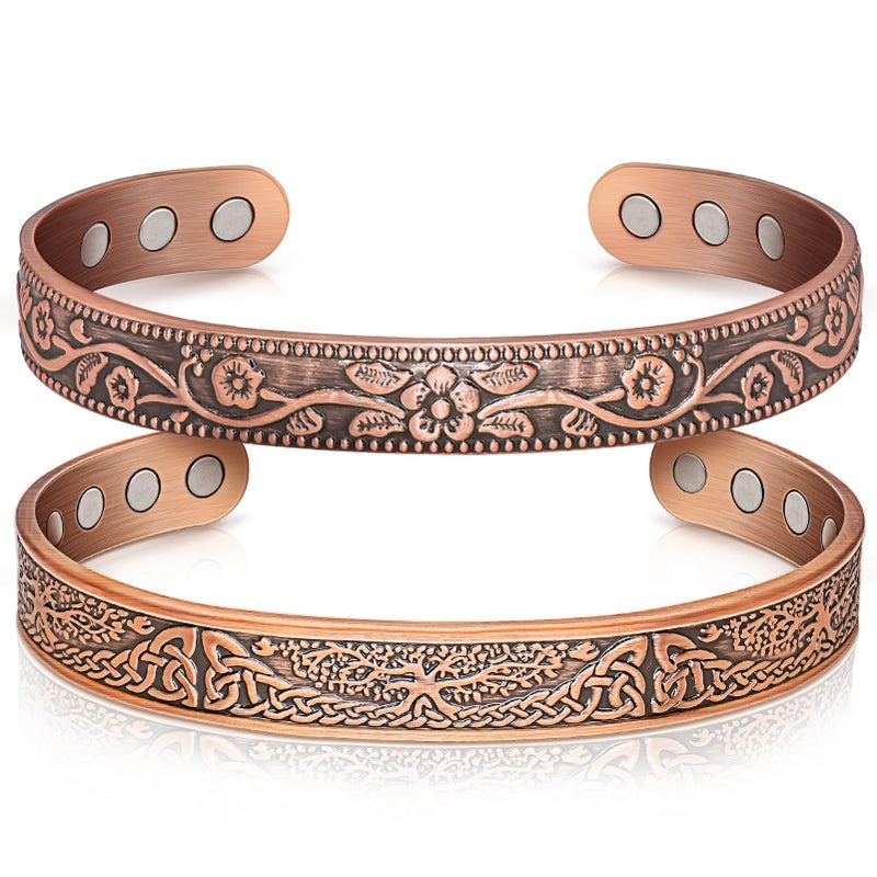 Auramag Copper Bangle for Women, Magnetic Cuff Bangle with 3500 Gauss Magnets, 100% Pure Copper Jewelry with Gift Box(Set of 2) - Image 1