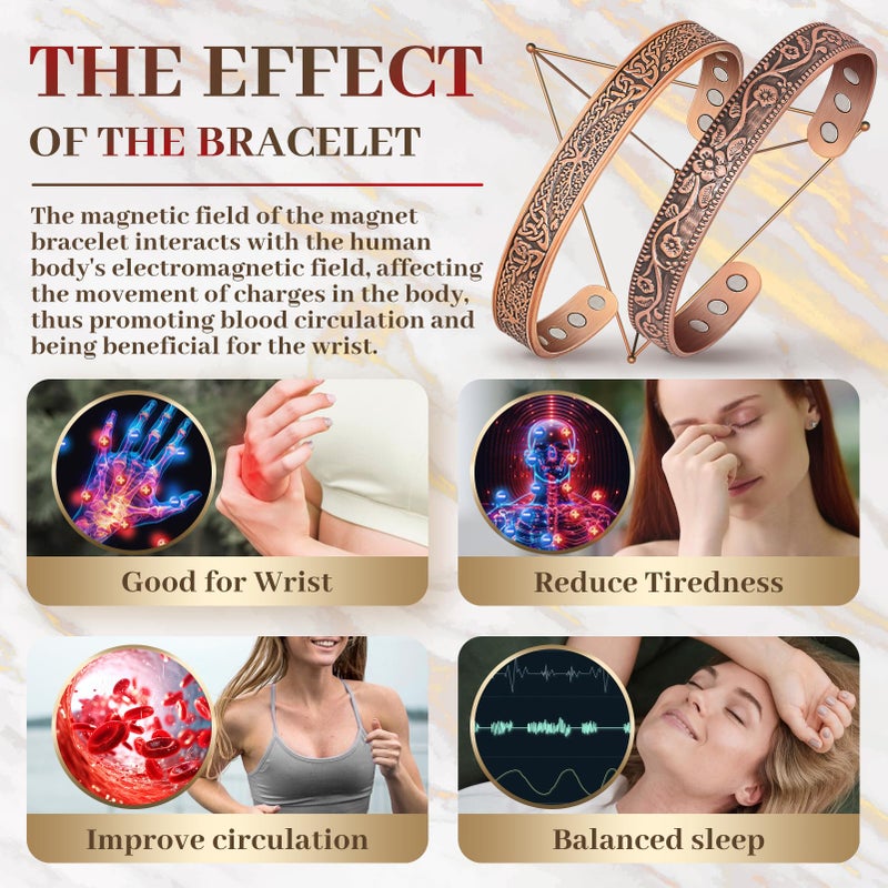 Auramag Copper Bangle for Women, Magnetic Cuff Bangle with 3500 Gauss Magnets, 100% Pure Copper Jewelry with Gift Box(Set of 2) - Image 5