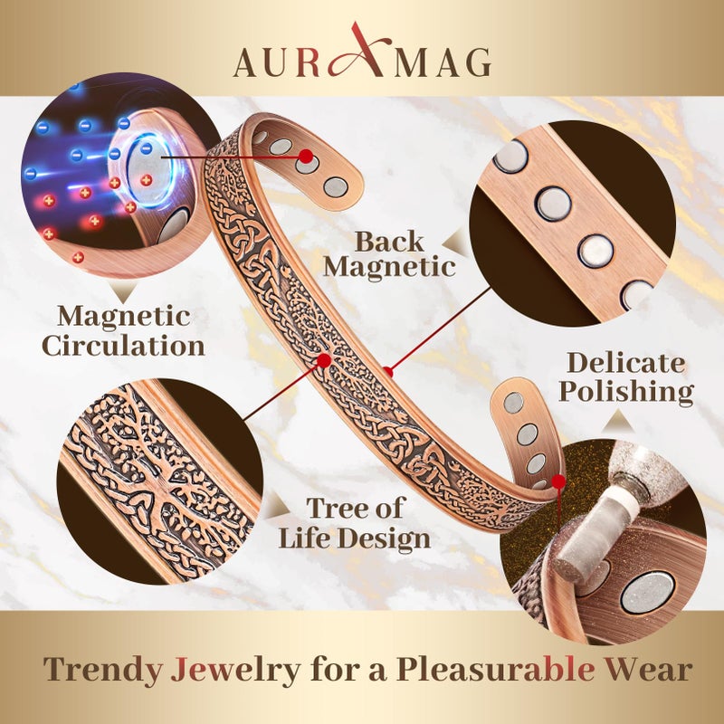 Auramag Copper Bangle for Women, Magnetic Cuff Bangle with 3500 Gauss Magnets, 100% Pure Copper Jewelry with Gift Box(Set of 2) - Image 3