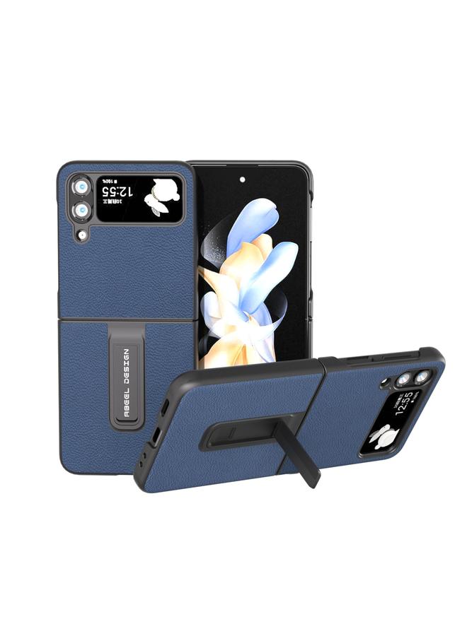 اس-توب جراب لهاتف Samsung Galaxy Z Flip4 مصنوع من الجلد الطبيعي + PC بملمس الليتشي مع حامل - Image 1