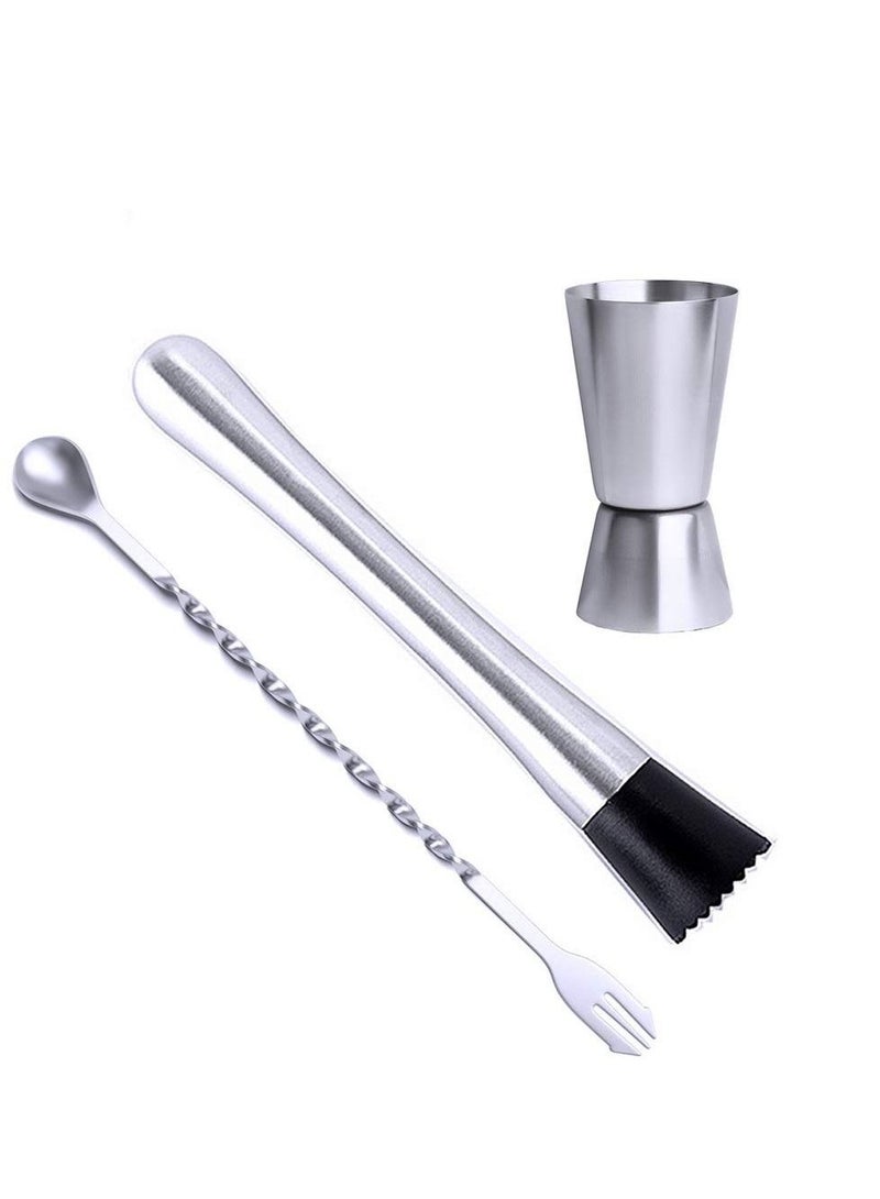SYOSI Stainless Steel Muddler for Cocktails with Mixing Spoon Jigger, Professional Bar Tools for Cocktails Milk Tea Shop Coffee Shop and Home - Image 1
