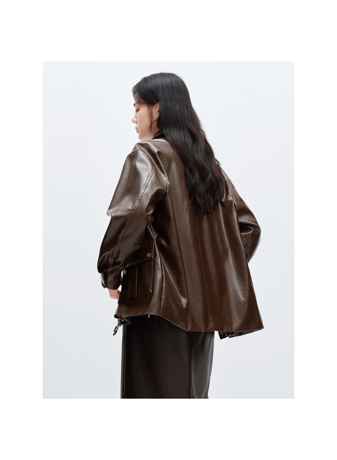 Waxbird Winter Oil Wax Grain Pu Leather Jacket Black Fashion Leather Jacket Women - Image 4