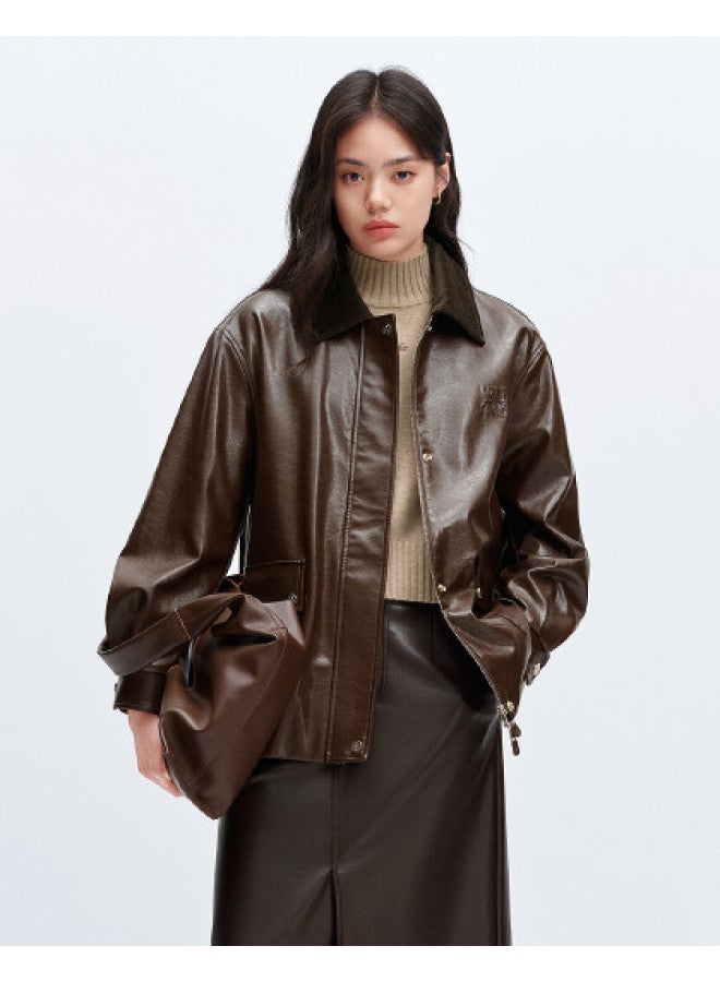 Waxbird Winter Oil Wax Grain Pu Leather Jacket Black Fashion Leather Jacket Women - Image 1