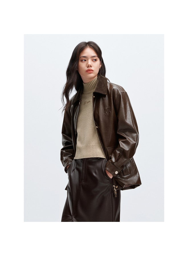 Waxbird Winter Oil Wax Grain Pu Leather Jacket Black Fashion Leather Jacket Women - Image 3