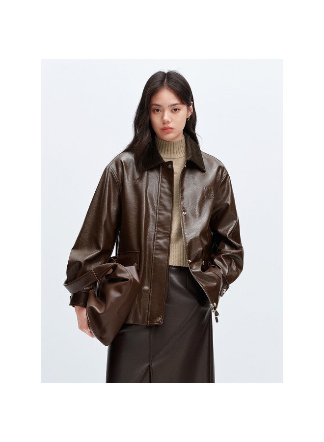Waxbird Winter Oil Wax Grain Pu Leather Jacket Black Fashion Leather Jacket Women - Image 2