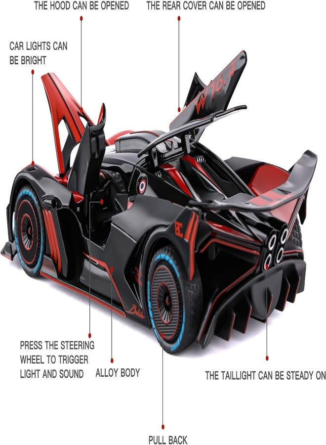 VARIYA ENTERPRISE® 1/24 Big Bugatti Bolide Toy Car Metal Pull Back Diecast Car with Openable Door and Sound Light, Gifts Toys for Kids【 RED 】 - Image 3
