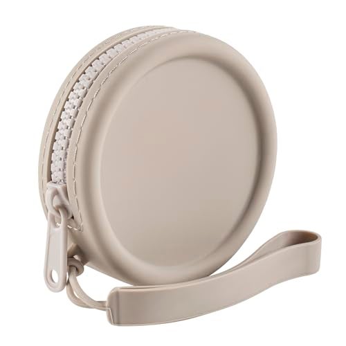 WHHJM Small Silicone Makeup Bag for Women Round Purse Essentials Portable Cosmetic Accessories Organizer Small Travel Kit Storage Pouch (Grey) - Image 1