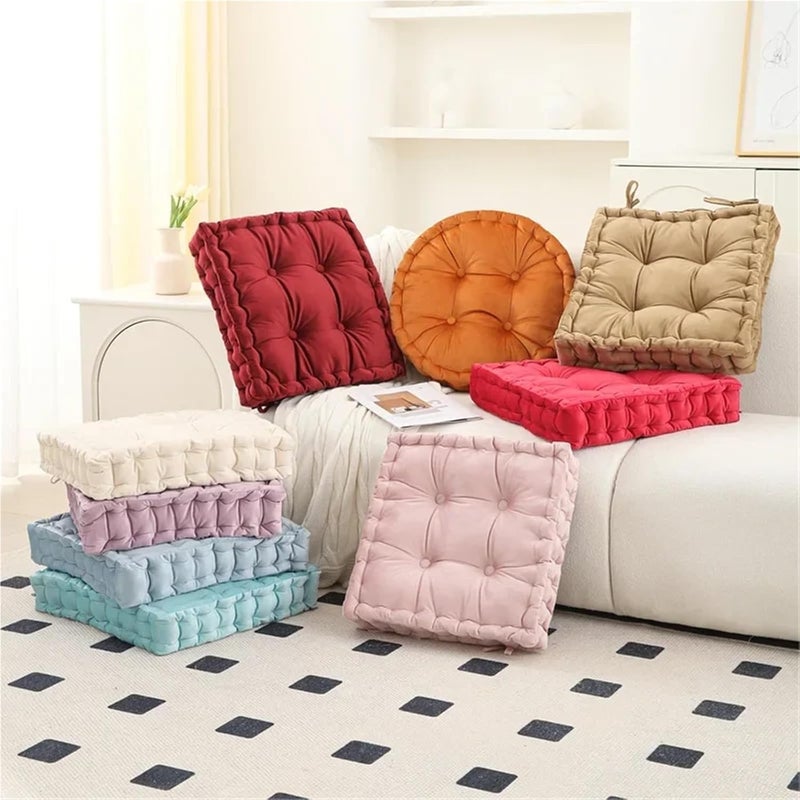 2 Pcs Square-Shaped Floor Cushions Meditation Large Pillow Cushion for Seating Yoga Living Room Office for Tatami,Living Rooms(White,40x40cm) - Image 3