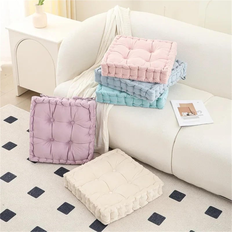 2 Pcs Square-Shaped Floor Cushions Meditation Large Pillow Cushion for Seating Yoga Living Room Office for Tatami,Living Rooms(White,40x40cm) - Image 2
