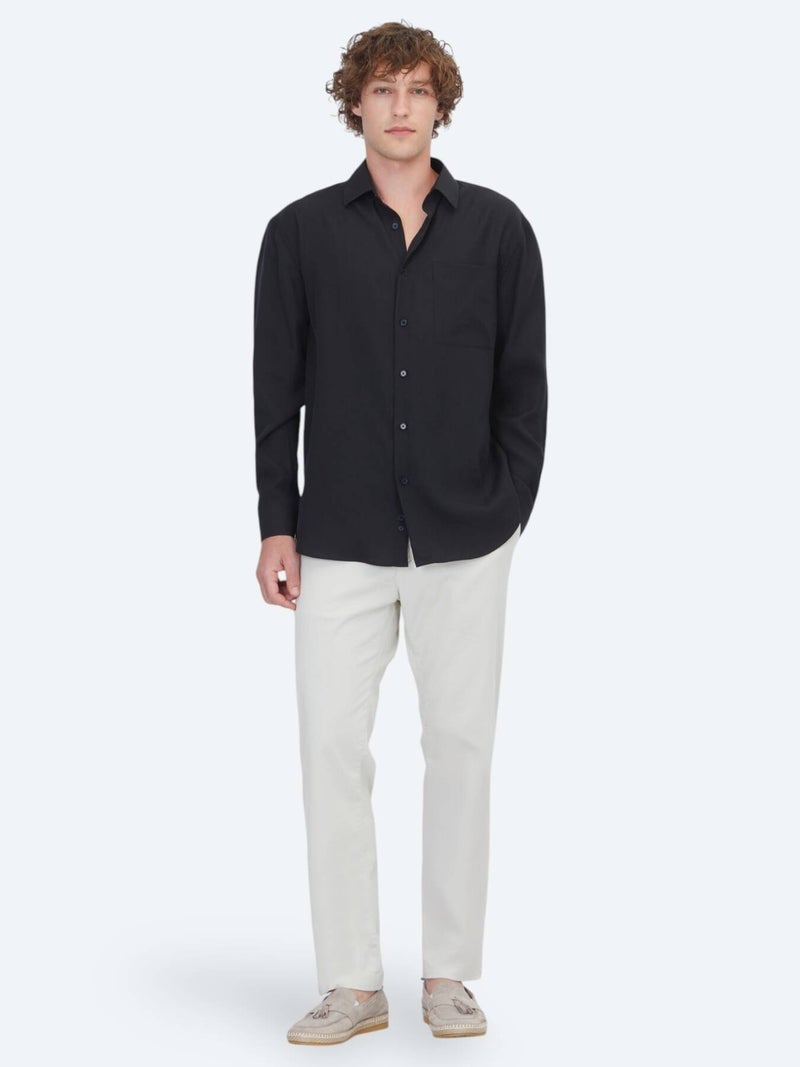 Kip Black Plain Oversize Fit Long Weaving Casual Shirt - Image 2