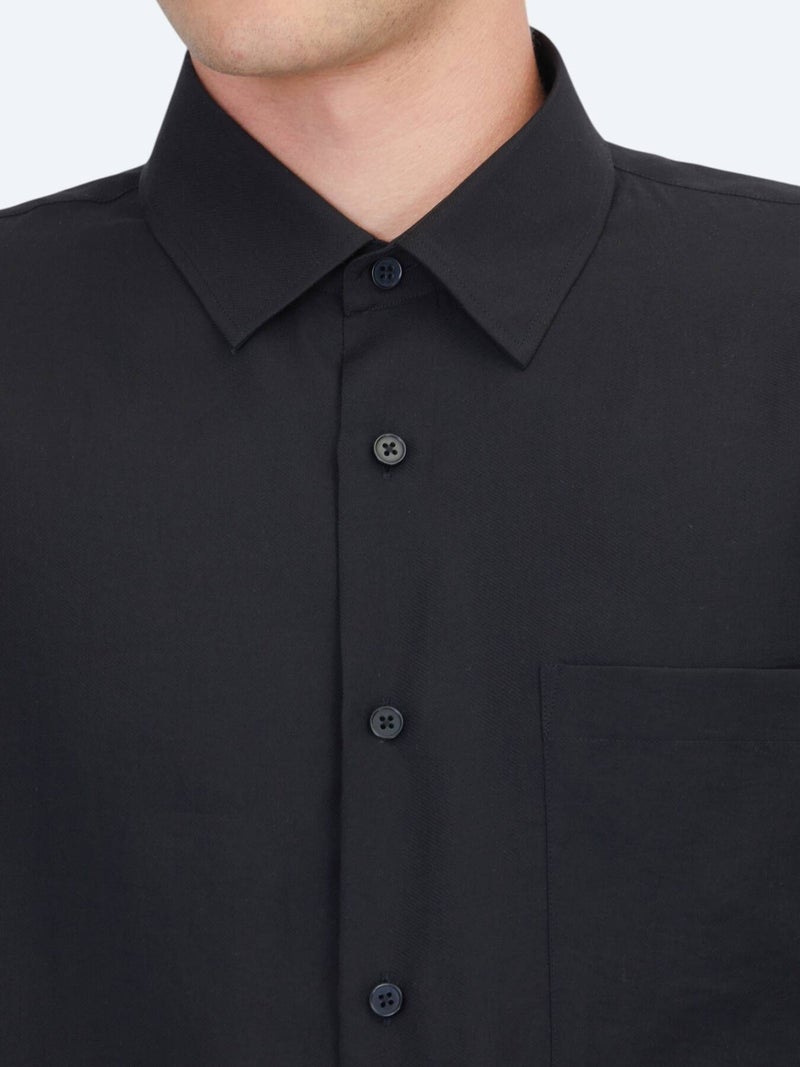 Kip Black Plain Oversize Fit Long Weaving Casual Shirt - Image 4