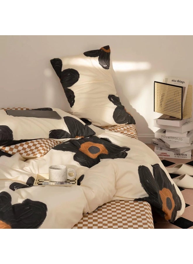 Wellboo Floral Comforter Sets Women Girls White and Black Botanical Beddings Twin Black Floral Quilts Cotton Large Flower Plant Beddings Adults Teens Watercolor Flower Quilt Garden Bohemian Bedding  - Image 5