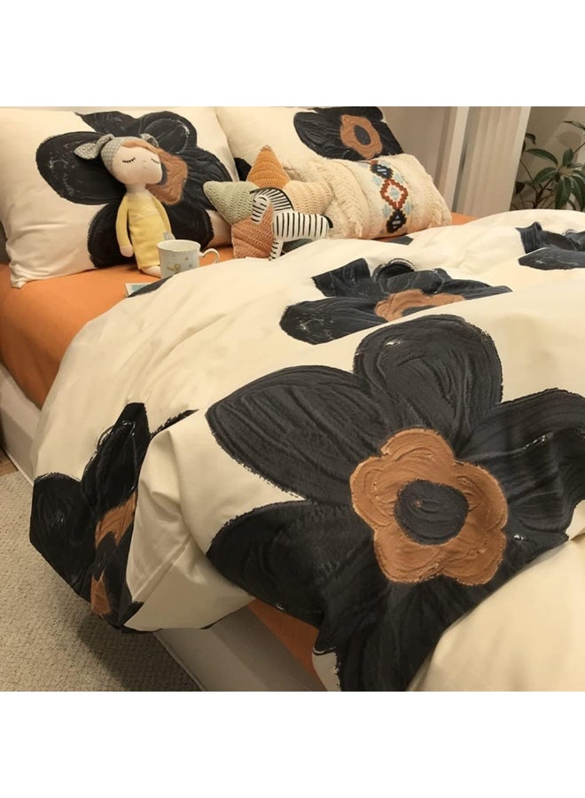Wellboo Floral Comforter Sets Women Girls White and Black Botanical Beddings Twin Black Floral Quilts Cotton Large Flower Plant Beddings Adults Teens Watercolor Flower Quilt Garden Bohemian Bedding  - Image 3