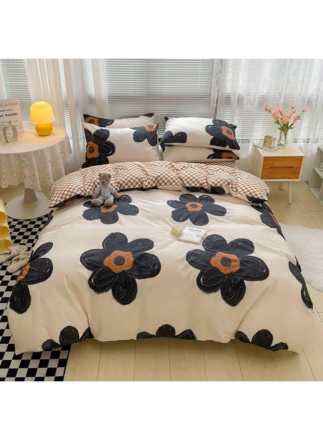 Wellboo Floral Comforter Sets Women Girls White and Black Botanical Beddings Twin Black Floral Quilts Cotton Large Flower Plant Beddings Adults Teens Watercolor Flower Quilt Garden Bohemian Bedding  - Image 1