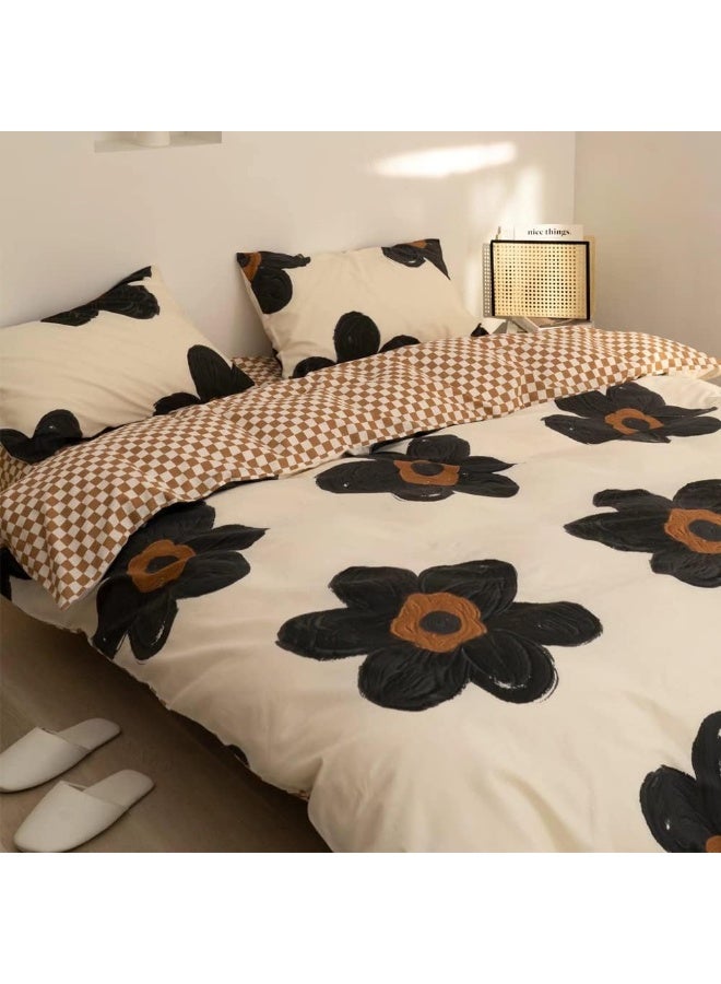 Wellboo Floral Comforter Sets Women Girls White and Black Botanical Beddings Twin Black Floral Quilts Cotton Large Flower Plant Beddings Adults Teens Watercolor Flower Quilt Garden Bohemian Bedding  - Image 2