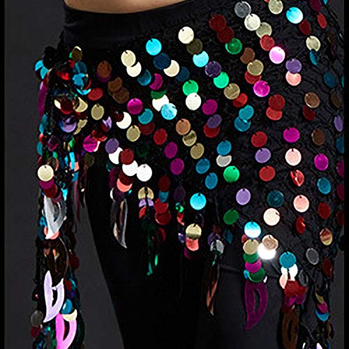 VRITRAZ Women's Chiffon Belly Dance Hip Scarf Waistband Belt Skirt Mixed Colors Sequence Beads and Coins Multicolor - Image 4