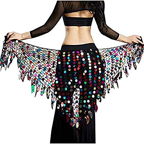 VRITRAZ Women's Chiffon Belly Dance Hip Scarf Waistband Belt Skirt Mixed Colors Sequence Beads and Coins Multicolor - Image 1