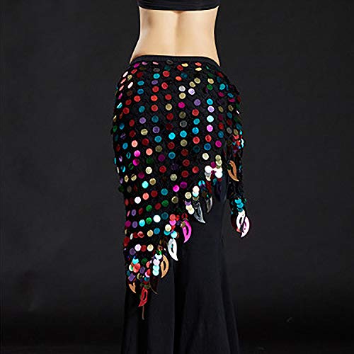 VRITRAZ Women's Chiffon Belly Dance Hip Scarf Waistband Belt Skirt Mixed Colors Sequence Beads and Coins Multicolor - Image 2