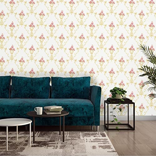 Asian Paints Beige White Pink Smoke Rose Motifs |Non-Adhesive Wallpapers - FE2151| Luxurious & Attractive Wallcovering for Home |Dimensions-(53cm x 950cm)| (54 sq. ft. per roll) - Image 1