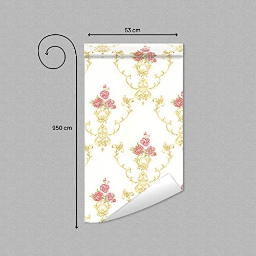 Asian Paints Beige White Pink Smoke Rose Motifs |Non-Adhesive Wallpapers - FE2151| Luxurious & Attractive Wallcovering for Home |Dimensions-(53cm x 950cm)| (54 sq. ft. per roll) - Image 2
