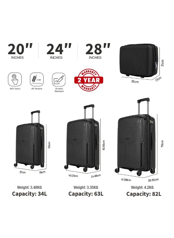 Eagle Express Neon X PP Hard Shell Luggage Set 4 Pcs (14/20/24/28 Inch) Black, Lightweight Travel Trolley Suitcase Set with Spinner Wheels, TSA Lock and 2 Year Warranty - Image 3