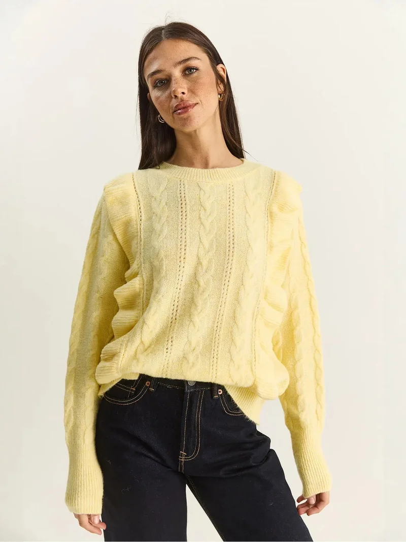 بيانكو لوتشي LUCCI Textured Ribbed Crew Neck Sweater