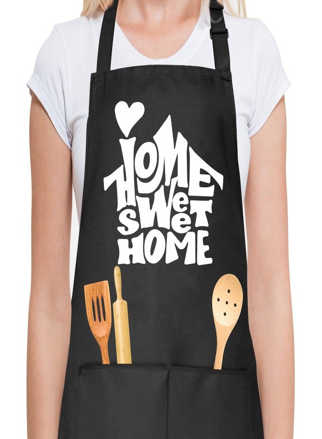 Tmsek New House Gift - HOME SWEET HOME Apron with Pockets, Adjustable Grilling Aprons for Men & Women Funny Kitchen Housewarming Gift Ideas for Cooking, Waitress, Garden, Art, Painting, Work - Black (Chef) - Image 1