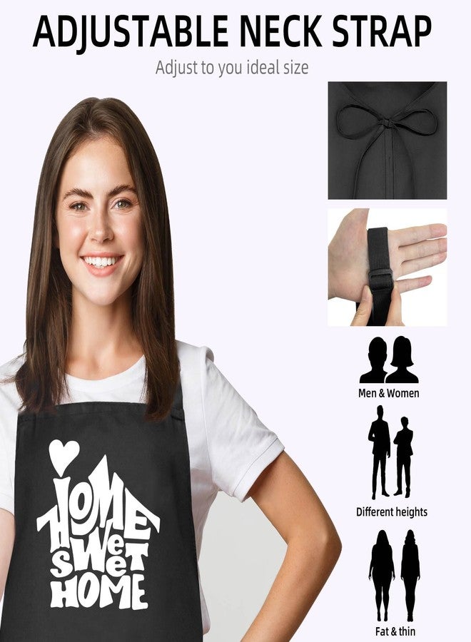 Tmsek New House Gift - HOME SWEET HOME Apron with Pockets, Adjustable Grilling Aprons for Men & Women Funny Kitchen Housewarming Gift Ideas for Cooking, Waitress, Garden, Art, Painting, Work - Black (Chef) - Image 2