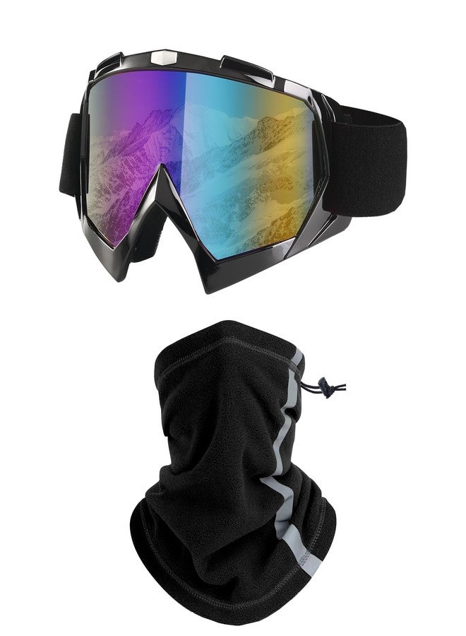 LJDJ Ski Goggles, Snowboard Motorcycle Goggles with Reflective Winter Neck Gaiter Face Cover for Youth Teens Men Women (Black) - Image 1