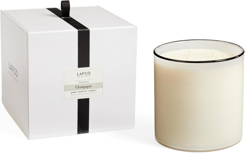 Lafco New York LAFCO New York Luxe 4-Wick Candle, Champagne - 86 oz - 200-Hour Burn Time - Reusable, Hand Blown Glass Vessel - Made in The USA 