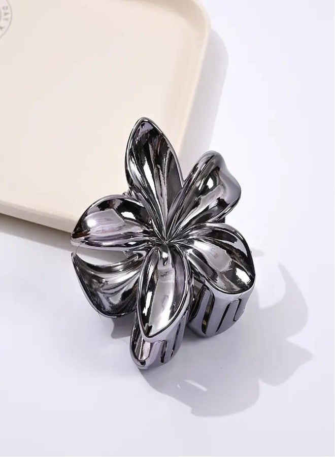 Ashkash 2Pcs New European And American Style Flower Shaped Hair Claw Clips with Metallic High-End Elegant Hair Accessories For Women - (Black,Golden, Silver & Rose Gold) - Image 3