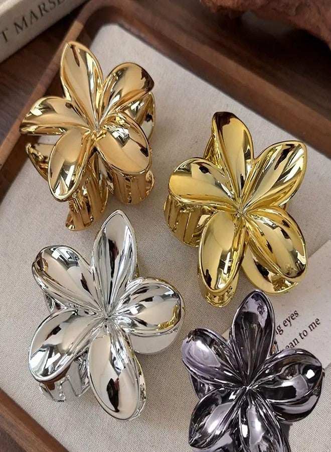Ashkash 2Pcs New European And American Style Flower Shaped Hair Claw Clips with Metallic High-End Elegant Hair Accessories For Women - (Black,Golden, Silver & Rose Gold) - Image 1
